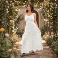 Vestido Blanco Broderie con Tira Ajustables